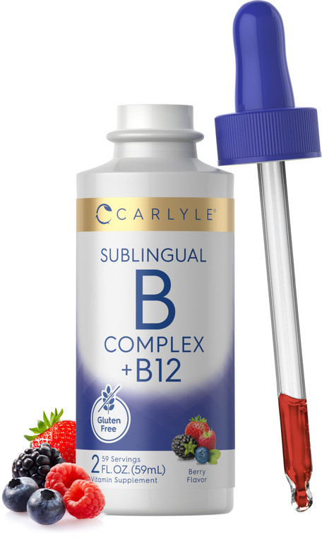Carlyle Vitamin B Complex Sublingual | 2 fl oz | Liquid Drops | with B12 | Berry Flavor | Vegetarian, Non-GMO & Gluten Free Supplement