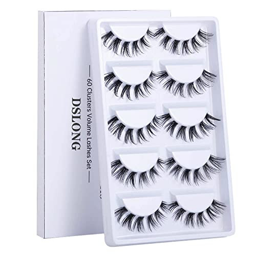DSLONG Cluster Lashes, DIY Lash Extensions Individual Lash, Manga Lashes Natural Look Clear Band Anime Lashes, 60 Clusters Volume Lashes Set Individu