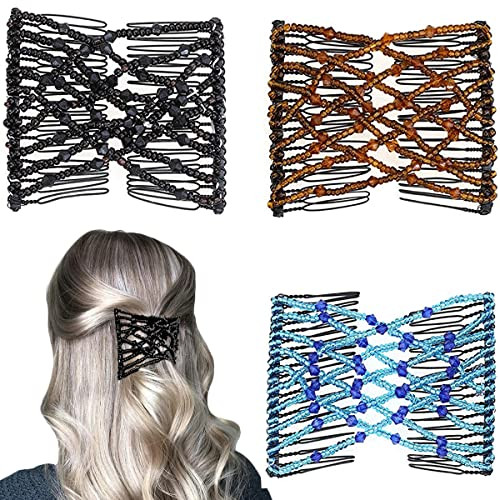 3 Pieces Elastic Magic Hair Comb Clips Stretchy Double Comb Hair Forks for Women Girls Vintage Hairstyle Multipurpose Hair Accessories (Classic Style
