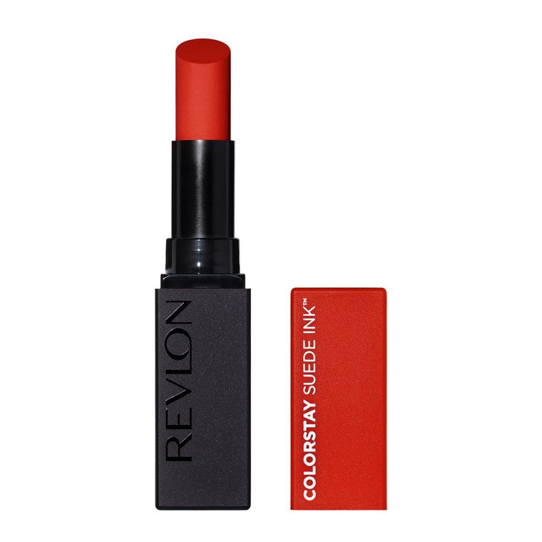 Revlon Lipstick, ColorStay Suede Ink, Built-in Primer, Infused with Vitamin E, Waterproof, Smudge-proof, Matte Color, 014 Spit Fire, 0.09 oz