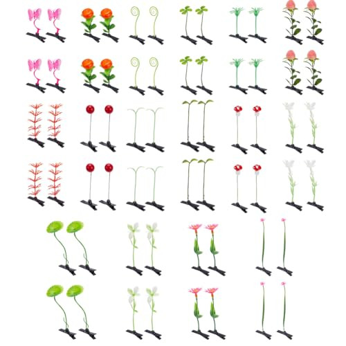 CRASPIRE 64Pcs Bean Sprout Hair Clips Flower Plant Grass Hairpins 16 Style Little Grass Barrette Headwear for Women School Home Party Favors Funny Ha