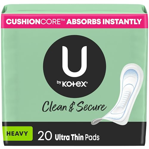 U by Kotex Ultra Thin Pads, Clean & Secure, Heavy Absorbency, 20 Count (Packaging May Vary)