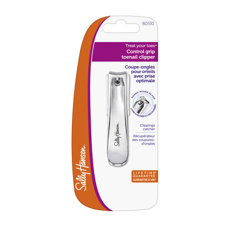 Sally Hansen Beauty Tools Treat Your Toes Control-Grip Toenail Clipper with Catcher | Wide Blade for Thick Nails | Stainless Steel Professional Toe N