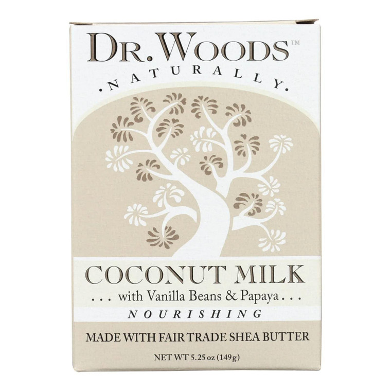 Dr. Woods Coconut Milk Bar Soap with Vanilla Beans, Papaya, & Organic Shea Butter, 5.25 oz