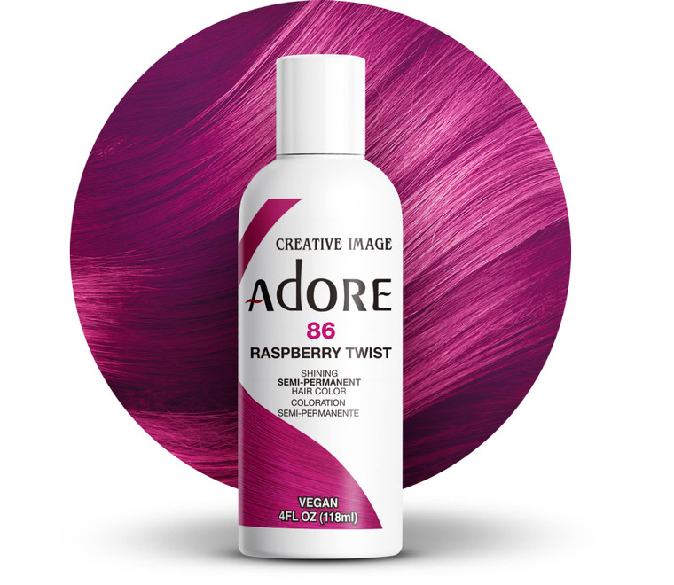Adore Semi Permanent Hair Color (086 Raspberry Twist) | Vegan & Cruelty-Free Pink Hair Dye | No Ammonia, No Peroxide, No Alcohol | 4 Fl Oz