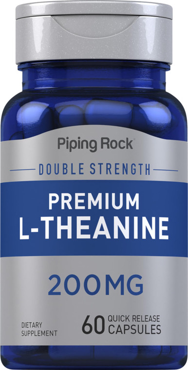 Piping Rock L-Theanine 200mg Supplement | 60 Capsules | Double Strength | Non-GMO, Gluten Free