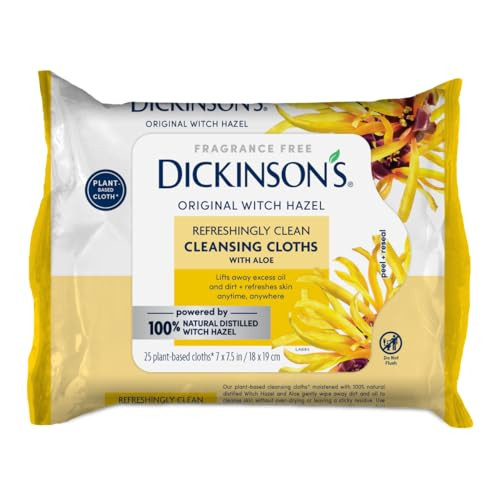 Dickinson's Original Witch Hazel Refreshingly Clean Cleansing Cloths with Aloe | 100% Natural Distilled Witch Hazel | Cleanses & Refreshes Skin | Ext
