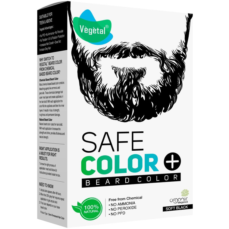 Vegetal Safe Color - Soft Black 25gm - Certified Organic Chemical and Allergy Free Bio Natural Beard Hair Color with No Ammonia Formula for Men