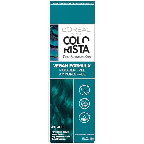 L'Oreal Paris Colorista Semi Permanent Hair Color for Brunettes, Color Depositing Hair Mask Formula, Teal