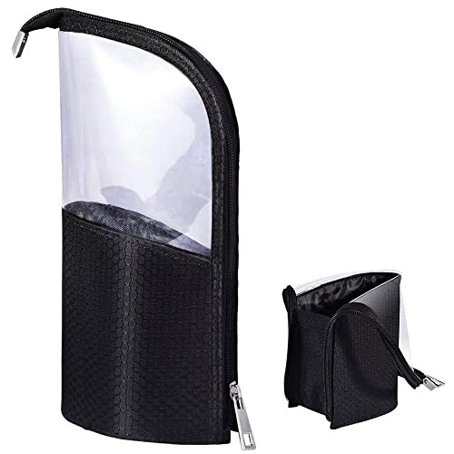 ANEMEL Black Travel Makeup Brush Holder, Organizer Bag Cosmetic Zipper Pouch Portable Dust-Free Stand-Up Toiletry Stationery