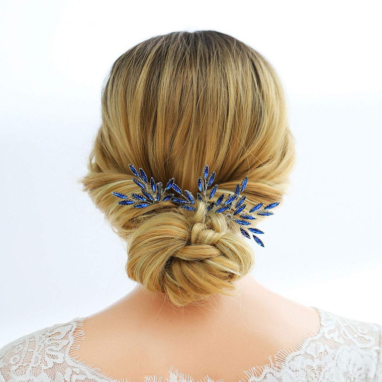 Artio Bride Wedding Rhinestone Hair Pins Bridal Hair Accessories Hair Piece for Women and Girls 3 PCS HP042 (Blue)