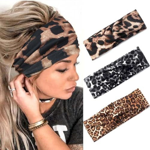 Fashband Leopard Headband Boho Extra Wide Hair Band Elastic Turban Head Wraps Hair Accessories for Women