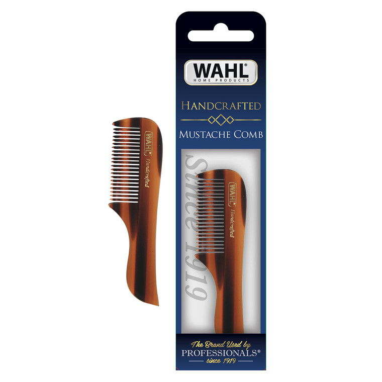 Wahl Small Mustache Comb for Men's Grooming - Handcrafted & Hand Cut with Cellulose Acetate - Smooth, Rounded Tapered Teeth - Model 3323 Brown