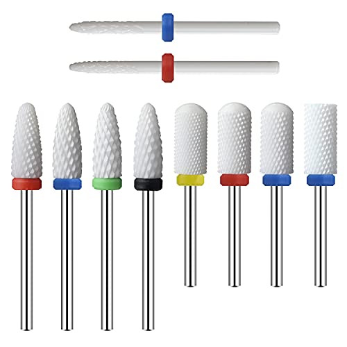 Ceramic Nail Drill Bits 10Pcs- 3/32 Drill Bits Set for Acrylic Gel Nails Professional Cuticle Remover Crystal Nail Extension Nail Removal
