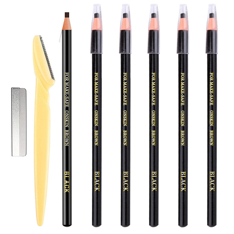 6 Piece Black Colour Waterproof Eyebrows Pencil Tattoo Makeup And Microblading Supplies Kit-Permanent Eye Brow Liners In Waterproof Eyebrow Pencils P