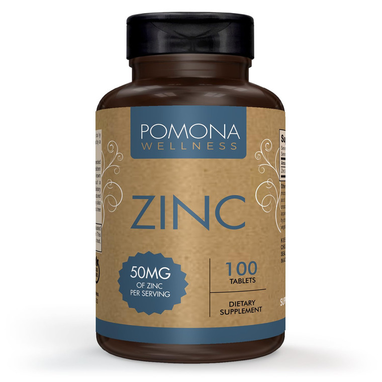 Pomona Wellness Zinc Supplements For Adults, 50mg, Skin Health And Immune Support, Easy To Swallow, For Antioxidant And Overall Health, Vegan, Non-GM