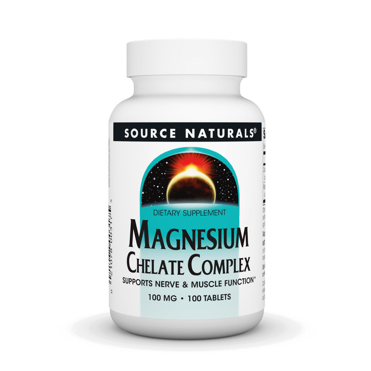 Source Naturals Magnesium Chelate Complex, Supports Nerve & Muscle Function*, 100 mg -100 Tablets