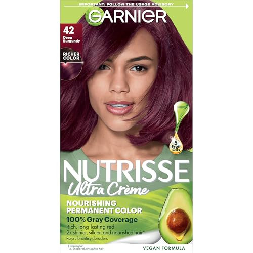 Garnier Nutrisse Ultra Crème Hair Color, Permanent Hair Dye with 100% Gray Coverage, Vegan & Cruelty-Free, 42 Deep Burgundy (Black Cherry), 1 Count