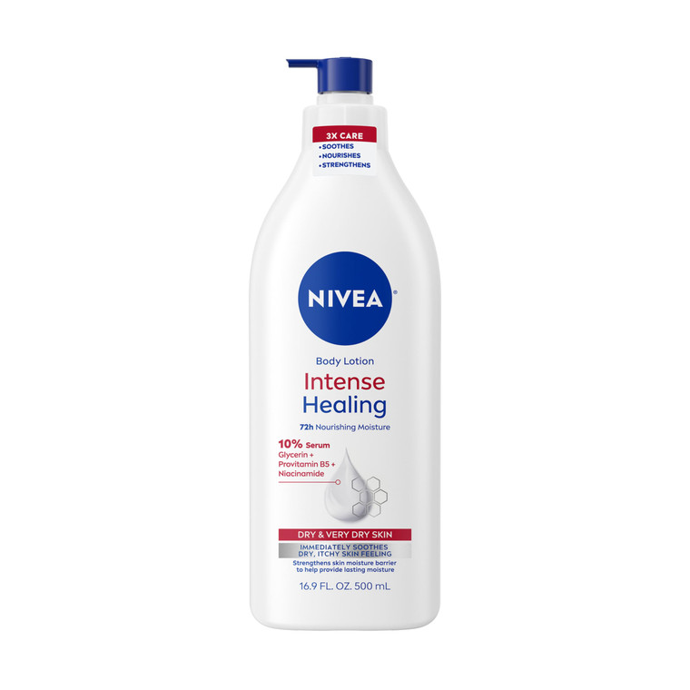 NIVEA Intense Healing Body Lotion for Very Dry, Itchy Skin with Glycerin, Provitamin B5 and Niacinamide, 72-Hour Body Moisturizer, 16.9 Fl Oz Pump Bo