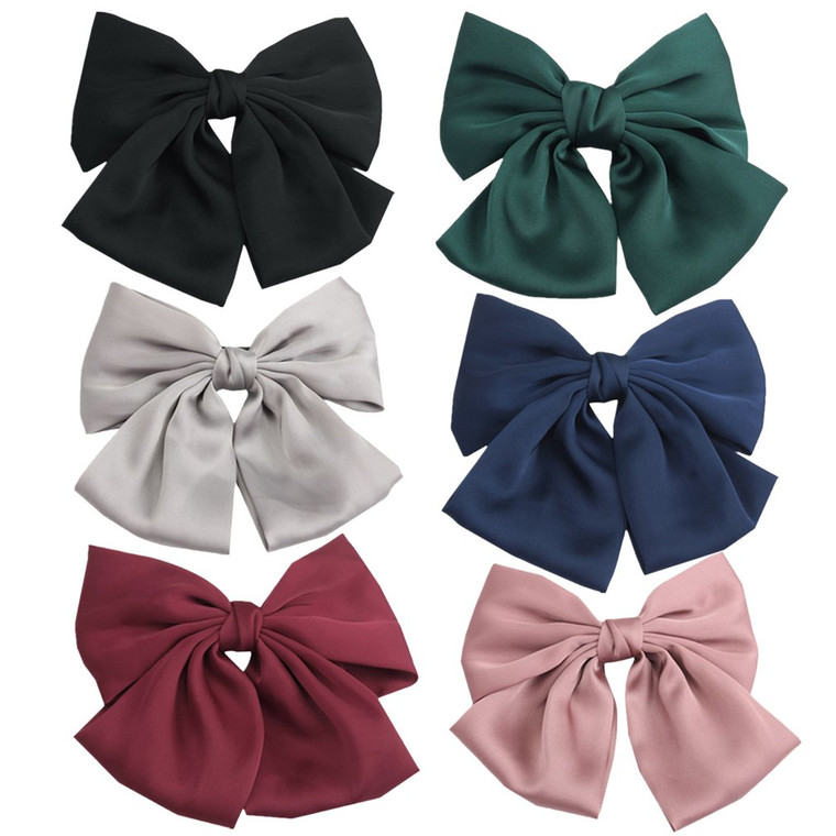 PIDOUDOU Set of 6 Big Satin Solid 8 Inch Bow Hair Clips Women Barrettes