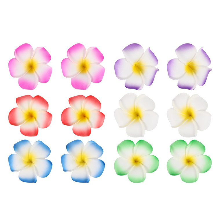 Amosfun Hawaiian Flower Hair Clips, 12Pcs 3.7 inch Plumeria Hair Clip Set, Flower Accessories for Women and Girls, Luau Beach Wedding Tropical Party
