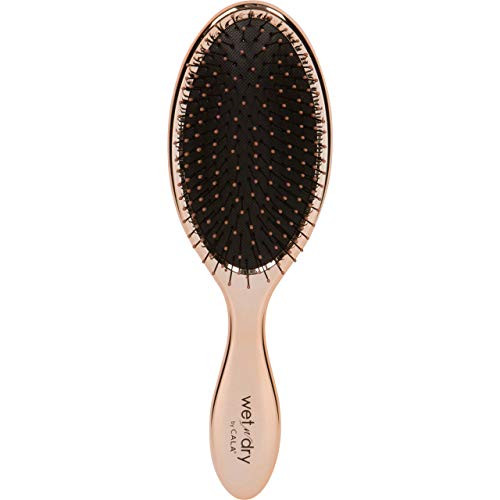 CALA Wet-N-Dry Detangling Hair Brush, Metallic Rose Gold, Flexible Bristles for Wet or Dry Hair, Helps Reduce Snagging & Breakage, Smooths & Adds Shi
