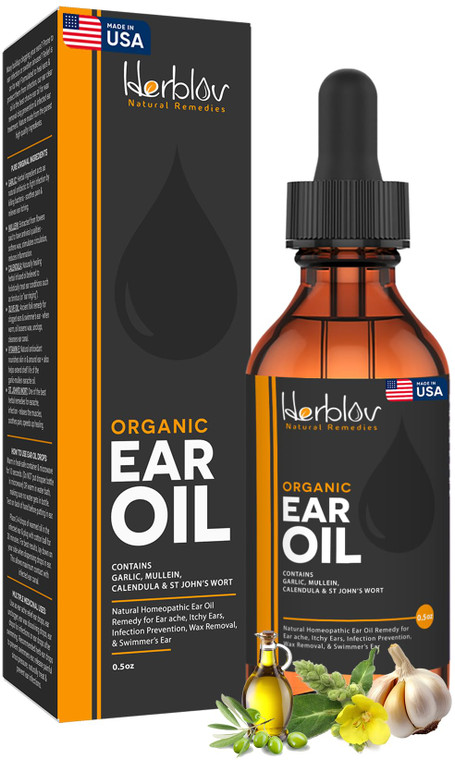 Organic Ear Oil for Ear Infections - Natural Eardrops for Infection Prevention, Swimmer's Ear & Wax Removal - Kids, Adults, Baby, Dog Earache Remedy