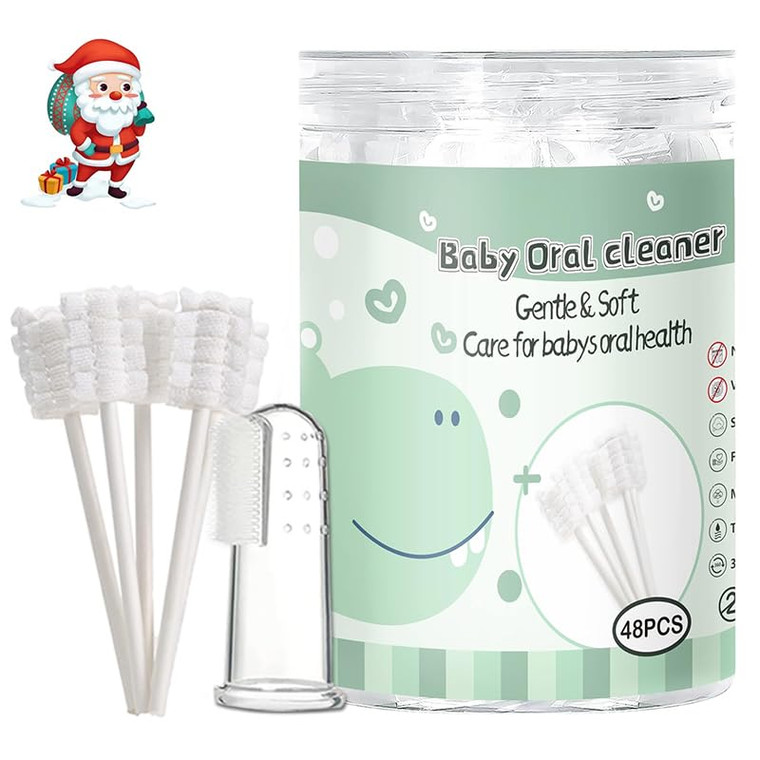 Camiee 48PCS Toothbrush  Disposable Newborn Tongue Cleaner & Gum Cleaning Gauze, Oral Hygiene Care for 0-36 Months Baby (1 Pack)