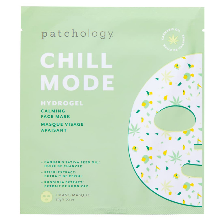 Patchology Hydrogel Face Mask with Cannabis and Sativa Seed Oil - Patchology Chill Mode - Gel Face Mask for women and men to soothe and moisturize sk