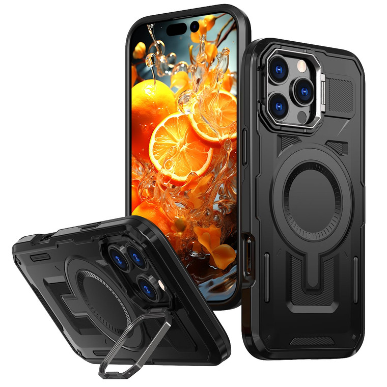 RhyNew for iPhone 16 Pro Case, Compatible with MagSafe, Shockproof Military-Grade Protection, Rugged TPU Magnetic Phone Case with Lens Cover Kickstan