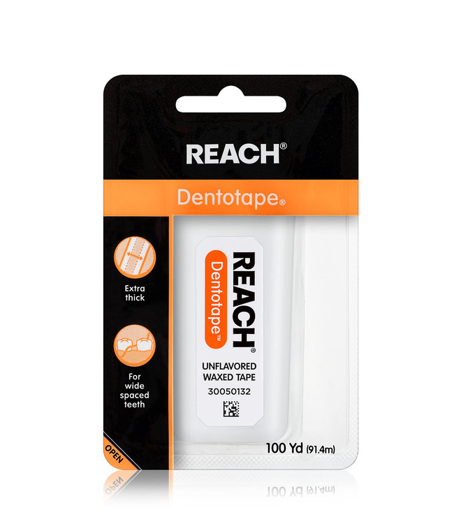 REACH Dentotape Waxed Dental Floss Tape, Unflavored, Extra Wide Floss, Shred & Frey Resistant, Plaque Remover for Teeth, Easy on Gums & Teeth, Oral C