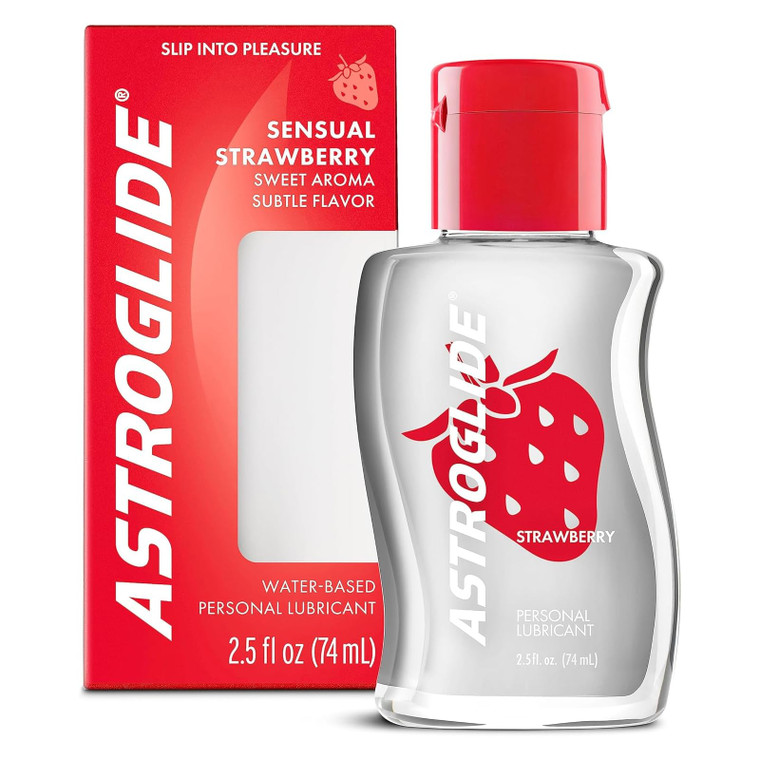 Astroglide Water Based Flavored (2.5oz), Edible Strawberry Personal Lubricant for Men, Women and Couples, Travel-Friendly Size