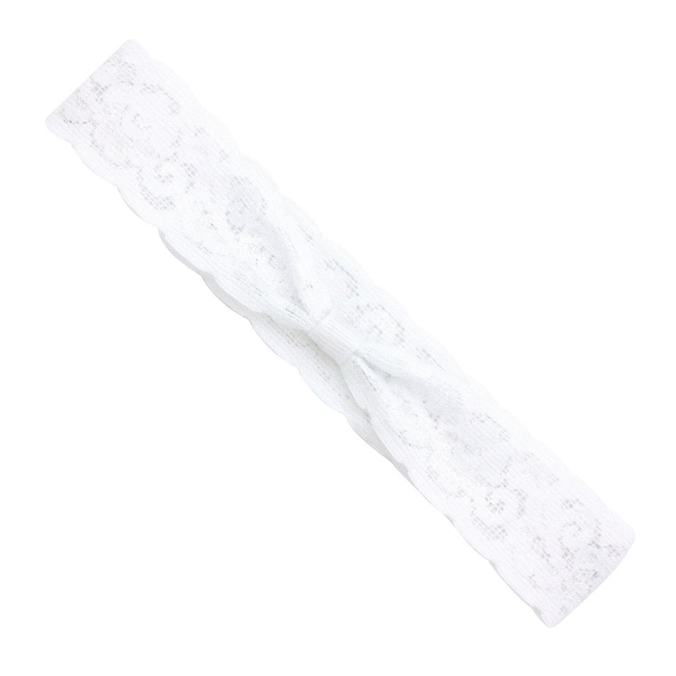 Wee Ones Baby Girls' Add-A-Bow Band Single Narrow Lace 1 1/4", White, 0-6 Months