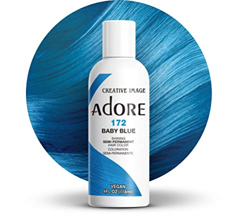 Adore Semi Permanent Hair Color (172 Baby Blue) | Vegan & Cruelty-Free Blue Hair Dye | No Ammonia, No Peroxide, No Alcohol | 4 Fl Oz