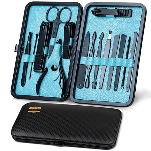Utopia Care Nail Clippers Professional Nail Kit or Manicure Kit for Women and Men, Stocking Stuffers or Groomsmen Gifts 16Pcs Pedicure Set for Finger