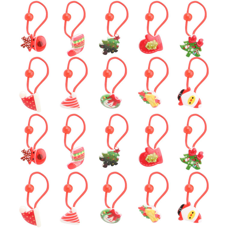 FRCOLOR 20Pcs Christmas Elastic Hair Ties Girls Ponytail Holders Cartoon Elastic Hair Ties Head Hair Tie Bands Ropes (Random Style)