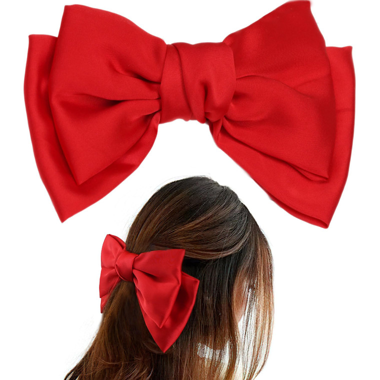 Large Big Huge 8" Soft Silky Chiffon Hair Bow Clip Lolita Party Oversize Handmade Girl French Barrette Style Hair Clips Headbands (Red)