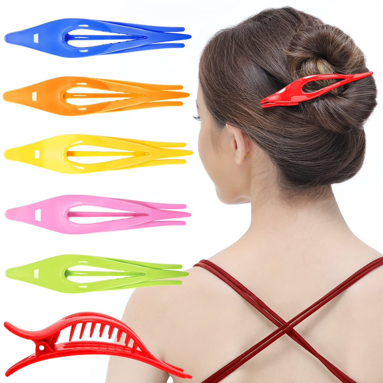 RC ROCHE ORNAMENT 6 Pcs Womens Thin Curved Eyelet Side Slide No Slip Hair Clip Comfortable French Concord Duck Bill Pin Teeth Strong Hold Grip Beauty