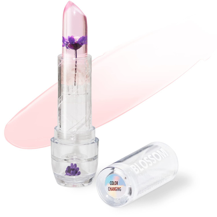 Blossom Lip Gloss Moisturizing pH Lip Balm, Strawberry Scented Color Changing Crystal Lip Stain Tint, Infused with Real Flowers, 3g, Purple