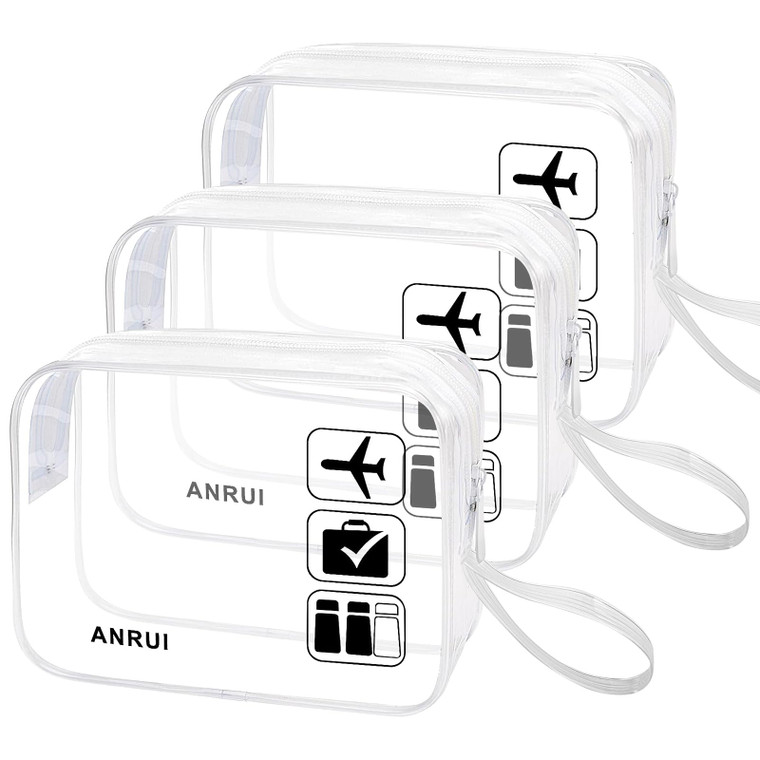 ANRUI 3pcs Clear Toiletry Bag, TSA-Approved Travel Toiletry Bag With Handle Strap, Airline Kit 3-1-1 Small Clear Bags Toiletries & Cosmetics Organize