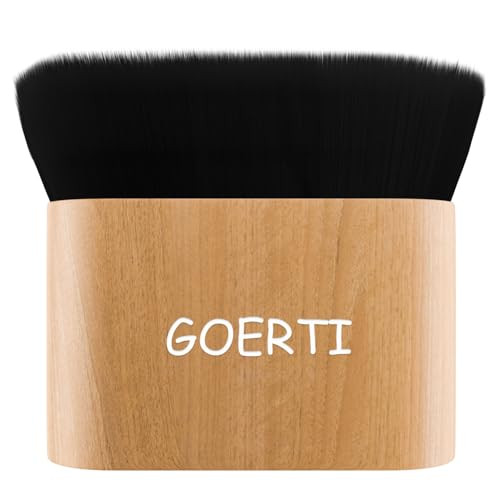 Professional Makeup Kabuki Foundation Brush for Face and Body Makeup, Bamboo Handle Large Powder Brushes, Full Coverage Base Brush for Liquid, Highli