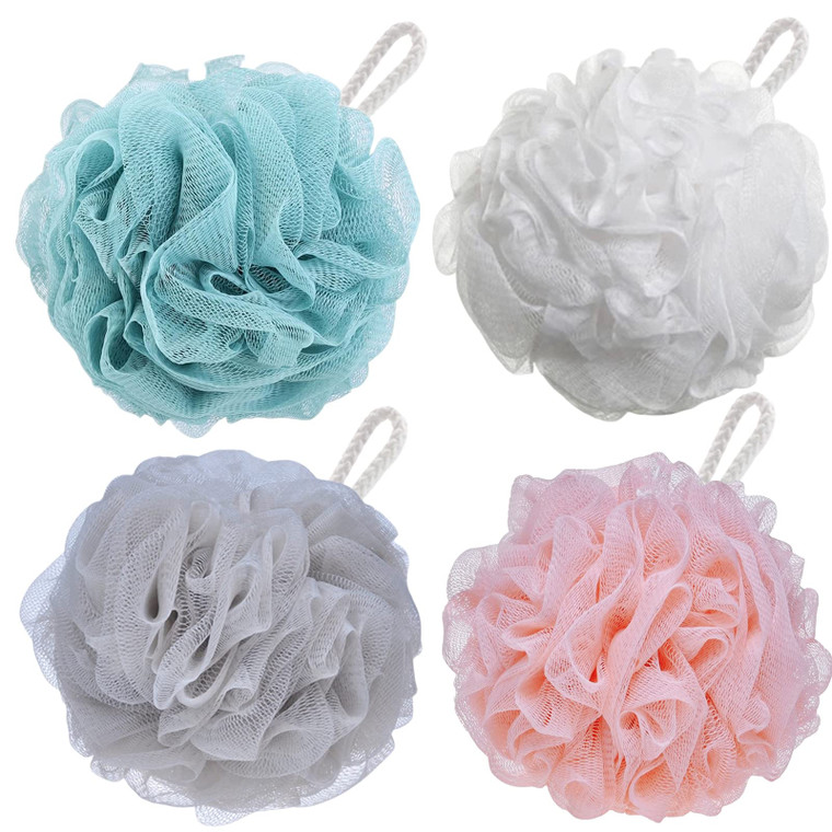 BTYMS 4 Pieces Shower Pouf Loofah Sponge 75g/pc Large Bath Loofahs Shower Scrunchies Bath Sponges for Body