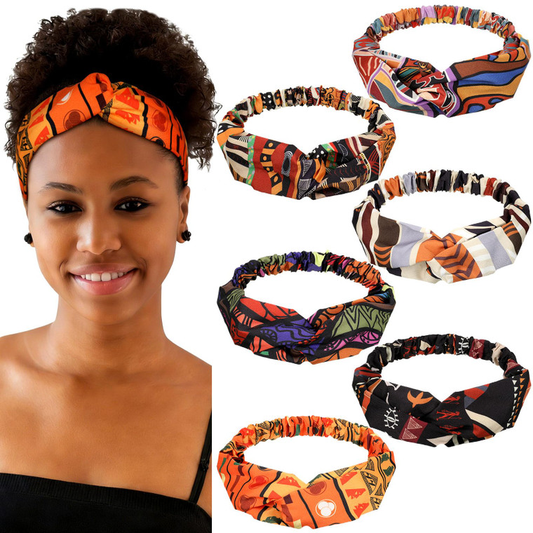 Syhood 6 Pieces African Headbands Boho Print Head Wraps Twist Knot Elastic Hair Bands Criss Cross Headband Workout Yoga Sports Hair Accessories for W