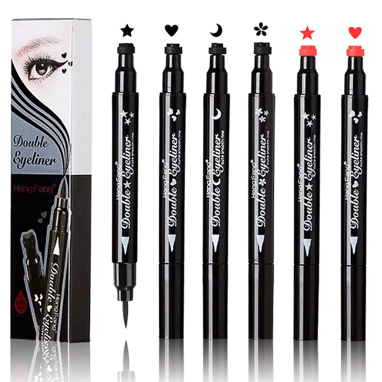 NewBang Double-sided headed Liquid Stamp Eyeliner Pen, Pencil with Eye Makeup Stamp Waterproof Double Sided Long Lasting Seal Eye-liner Stencils Long