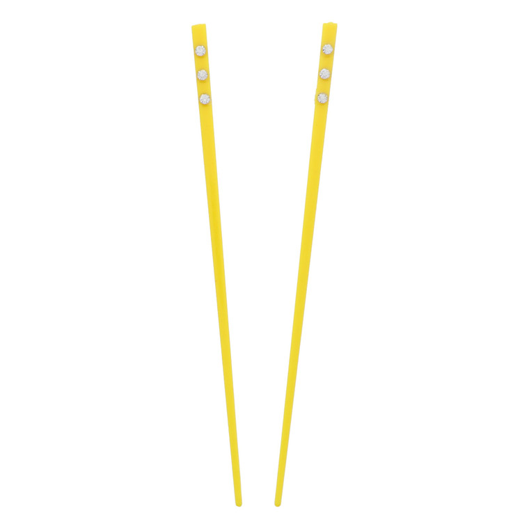 Set of 2 Hair Sticks with 3 Diamonds Chopsticks - Yellow