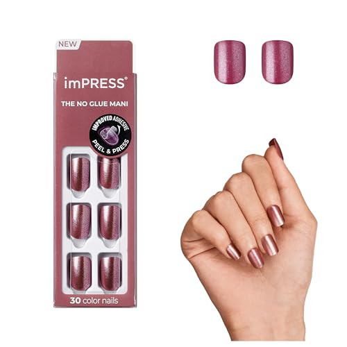 KISS imPRESS Color Press-On Manicure, Gel Nail Kit, PureFit Technology, Short Length, Peanut Pink, Polish-Free Solid Color Mani, Includes Prep Pad,