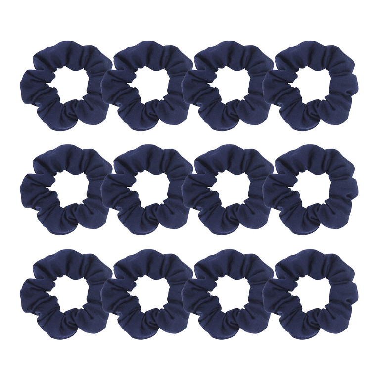 Pack of 12 Cotton Hair Scrunchies Single Jersey Solid Color Ponytail Holders Hair Ties for Girl (Navy Blue)
