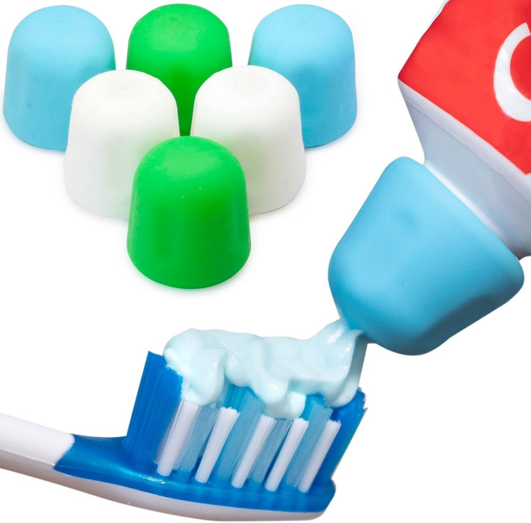 Self Closing Toothpaste Caps 6-Pack by Tilcare - No Waste Cap Dispensers for Adult and Kids Bathroom - Mess-Free Toothpaste Lids - Easy to Use, Food