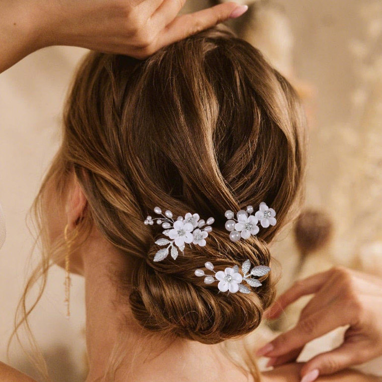 JONKY Flower Bride Wedding Hair Pins Silver Baby Breath Hair Piece Bridal Hair Accessories for Women