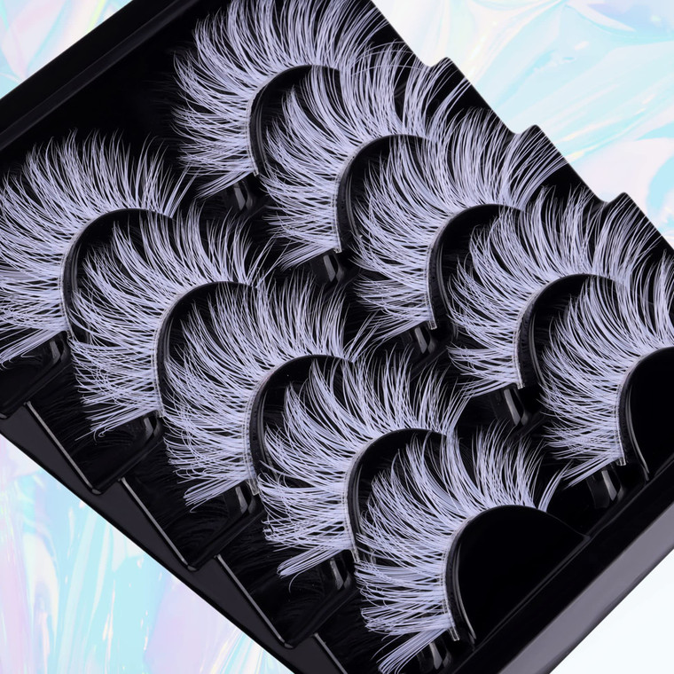 TNFVLONEINS Christmas White Lashes Natural False Eyelashes Wispy Cat Eye Colored 3D Faux Mink Lashes 5 Pairs Pack for New Year Party Cosplay